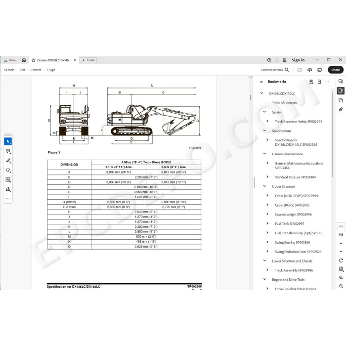 DOOSAN EXCAVATOR DX138LC DX140LC SERVICE & REPAIR MANUAL