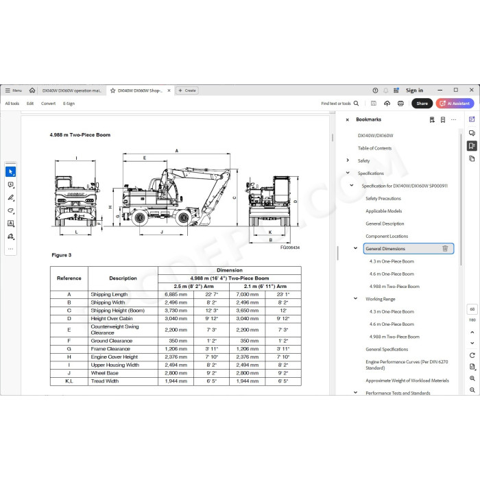 DOOSAN EXCAVATOR DX140W DX160W SERVICE & REPAIR MANUAL