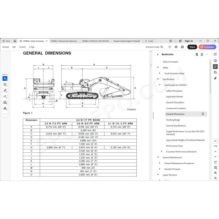 DOOSAN EXCAVATOR DX180LC SERVICE & REPAIR MANUAL