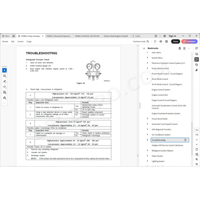 DOOSAN EXCAVATOR DX180LC SERVICE & REPAIR MANUAL