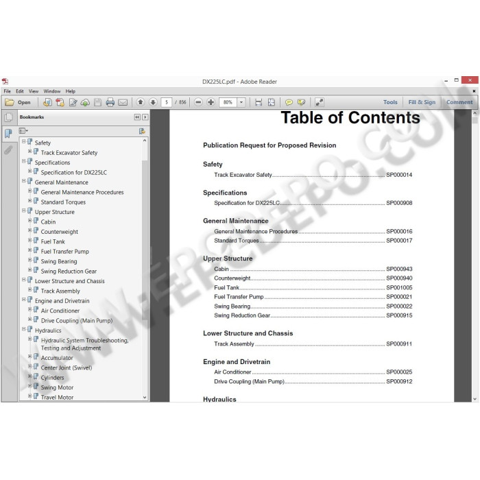 DOOSAN EXCAVATOR DX225LC SERVICE & REPAIR MANUAL