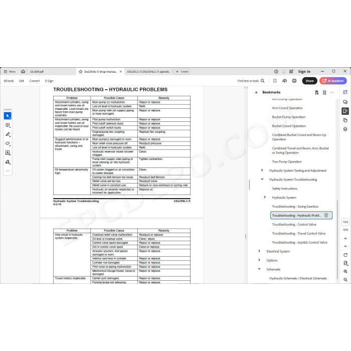 DOOSAN EXCAVATOR DX235NLC-5 SERVICE & REPAIR MANUAL