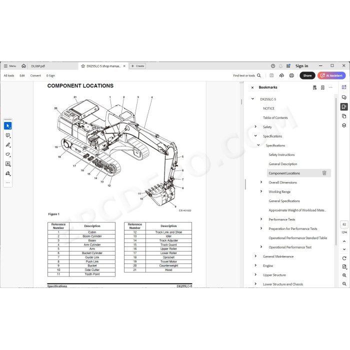 DOOSAN EXCAVATOR DX255LC-5 SERVICE & REPAIR MANUAL