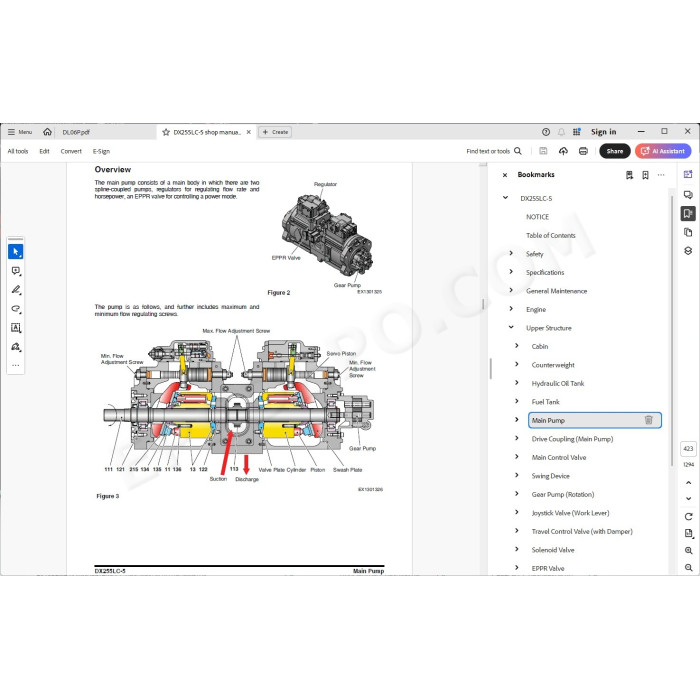DOOSAN EXCAVATOR DX255LC-5 SERVICE & REPAIR MANUAL
