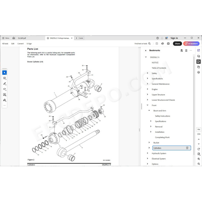 DOOSAN EXCAVATOR DX255LC-5 SERVICE & REPAIR MANUAL