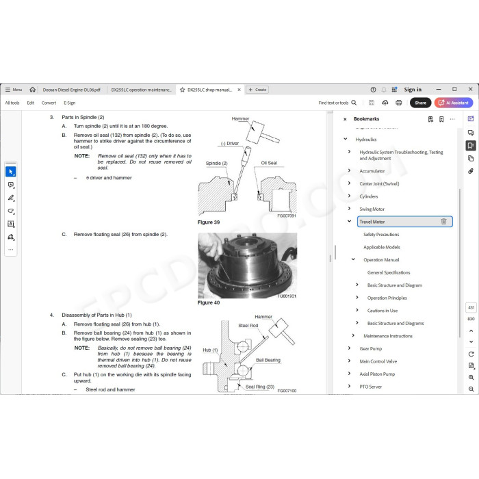 DOOSAN EXCAVATOR DX255LC SERVICE & REPAIR MANUAL