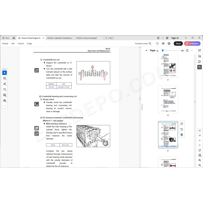 DOOSAN EXCAVATOR DX255LC SERVICE & REPAIR MANUAL