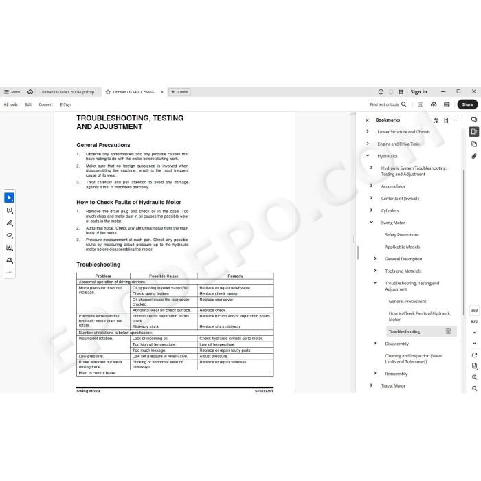 DOOSAN EXCAVATOR DX340LC SERVICE & REPAIR MANUAL