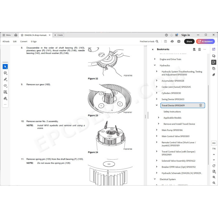 DOOSAN EXCAVATOR DX420LCA SERVICE & REPAIR MANUAL