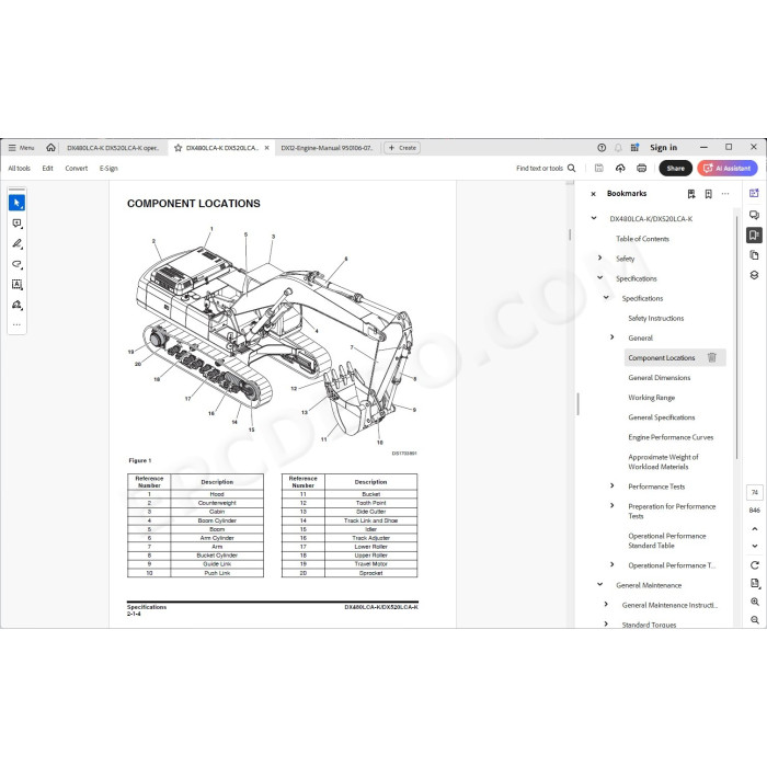 DOOSAN EXCAVATOR DX480LCA-K DX520LCA-K SERVICE & REPAIR MANUAL