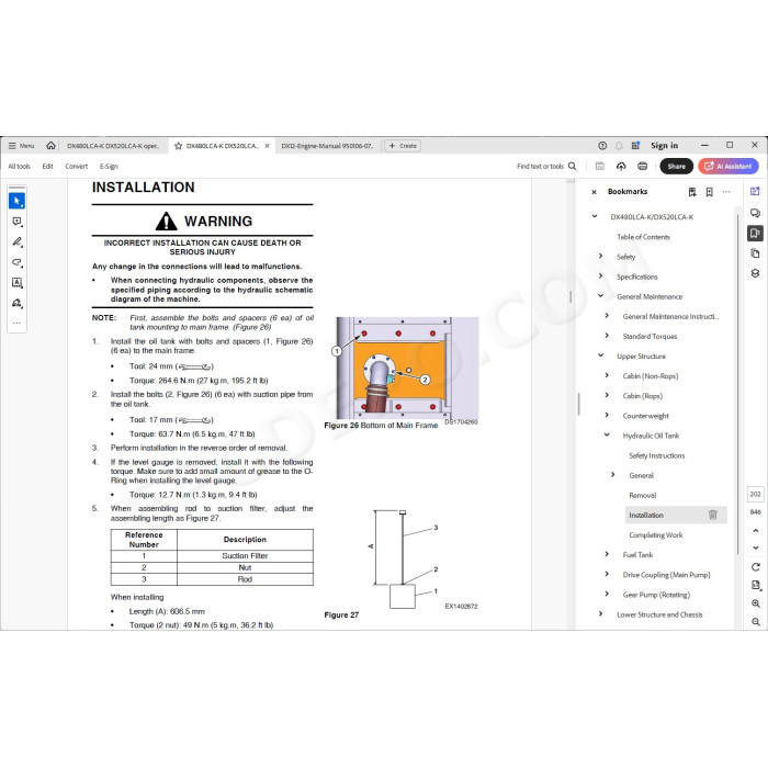 DOOSAN EXCAVATOR DX480LCA-K DX520LCA-K SERVICE & REPAIR MANUAL