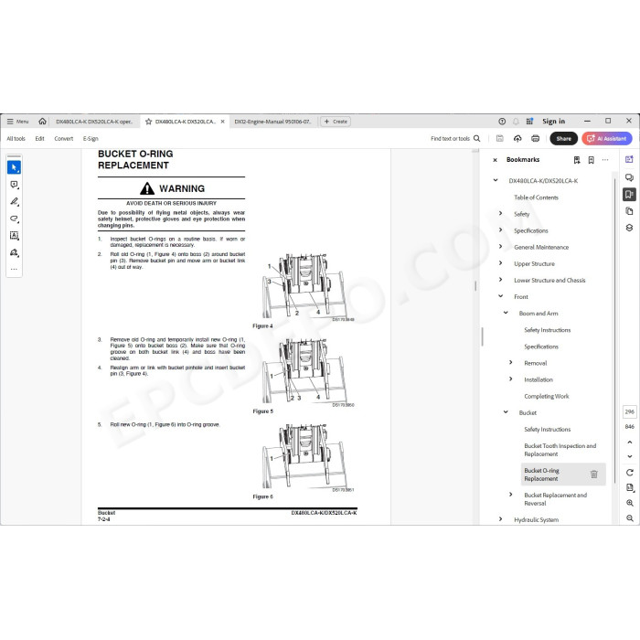 DOOSAN EXCAVATOR DX480LCA-K DX520LCA-K SERVICE & REPAIR MANUAL