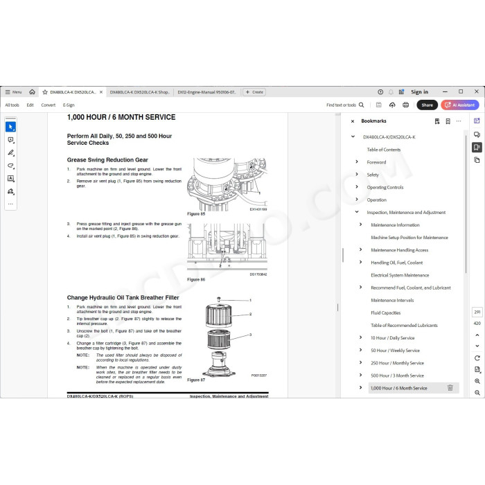 DOOSAN EXCAVATOR DX480LCA-K DX520LCA-K SERVICE & REPAIR MANUAL