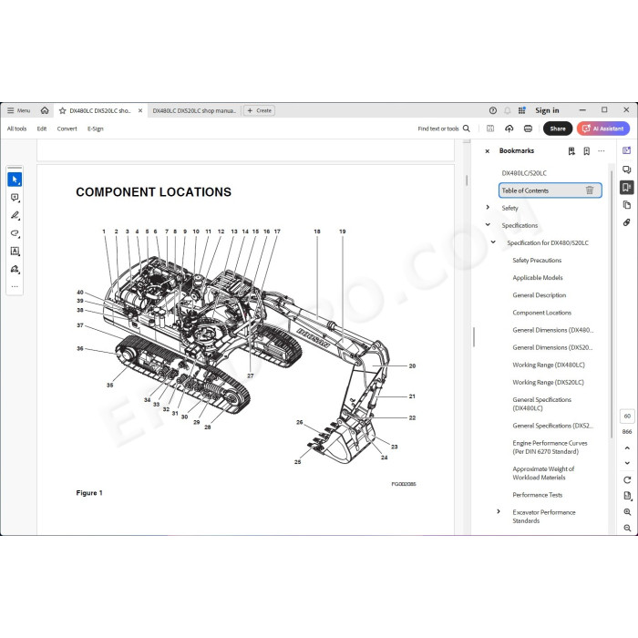 DOOSAN EXCAVATOR DX480LC DX520LC SERVICE & REPAIR MANUAL