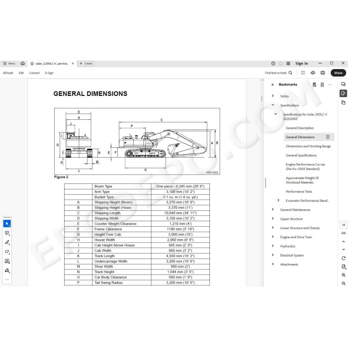 DOOSAN EXCAVATOR SOLAR 290LC-V SERVICE & REPAIR MANUAL