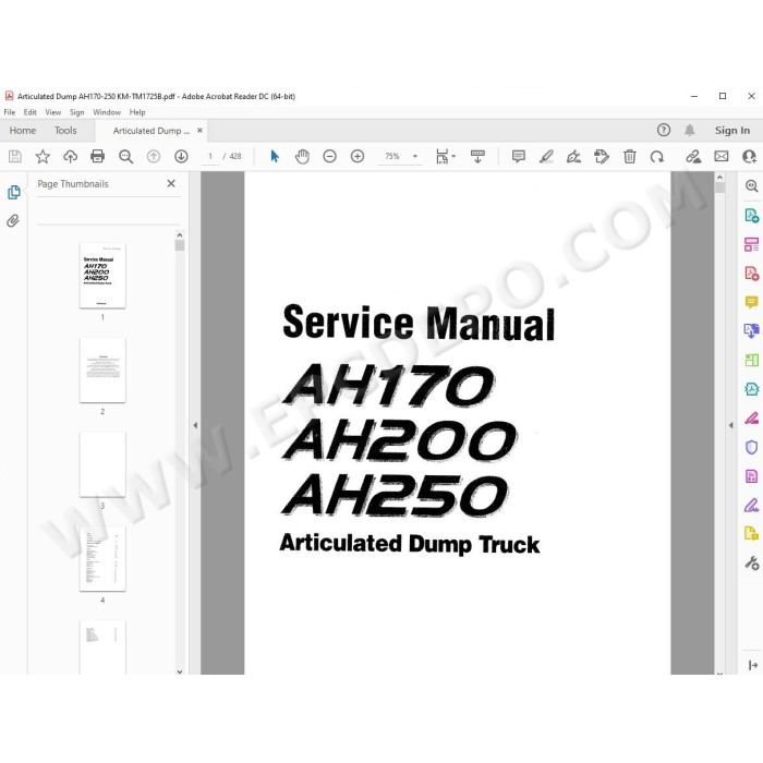Hitachi Articulated Dump Truck AH170 AH200 AH250 service manual