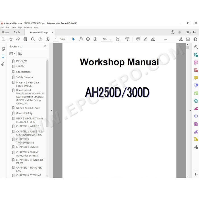 Hitachi Articulated Dump Truck AH250D AH300D workshop service manual