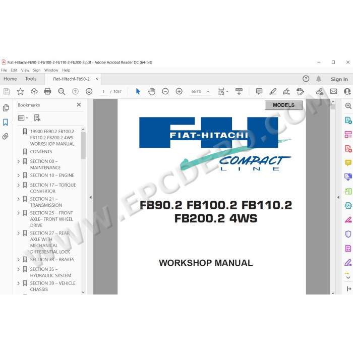 Fiat Hitachi Backhoe Loader FB90.2 FB100.2 FB110.2 FB200.2 4WS workshop service manual