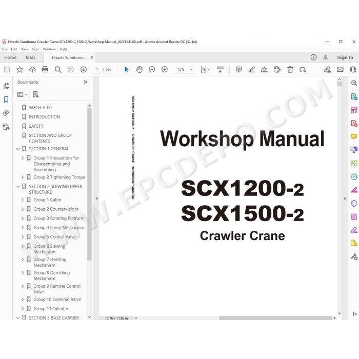 Hitachi Sumitomo Crawler Crane SCX1200-2 SCX1500-2 parts manual + workshop service manual