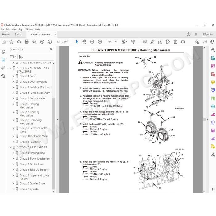 Hitachi Sumitomo Crawler Crane SCX1200-2 SCX1500-2 parts manual + workshop service manual