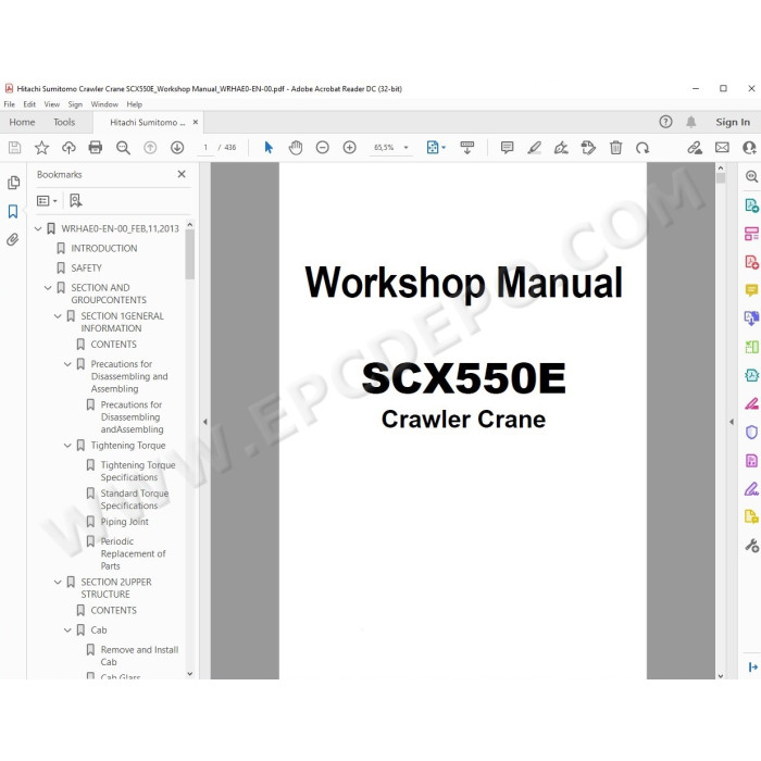 Hitachi Sumitomo Crawler Crane SCX550E workshop service manual