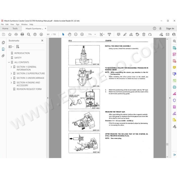 Hitachi Sumitomo Crawler Crane SCX700 parts manual + workshop service manual