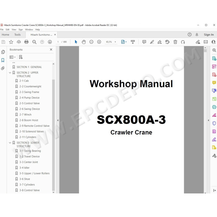 Hitachi Sumitomo Crawler Crane SCX800A-3 workshop service manual