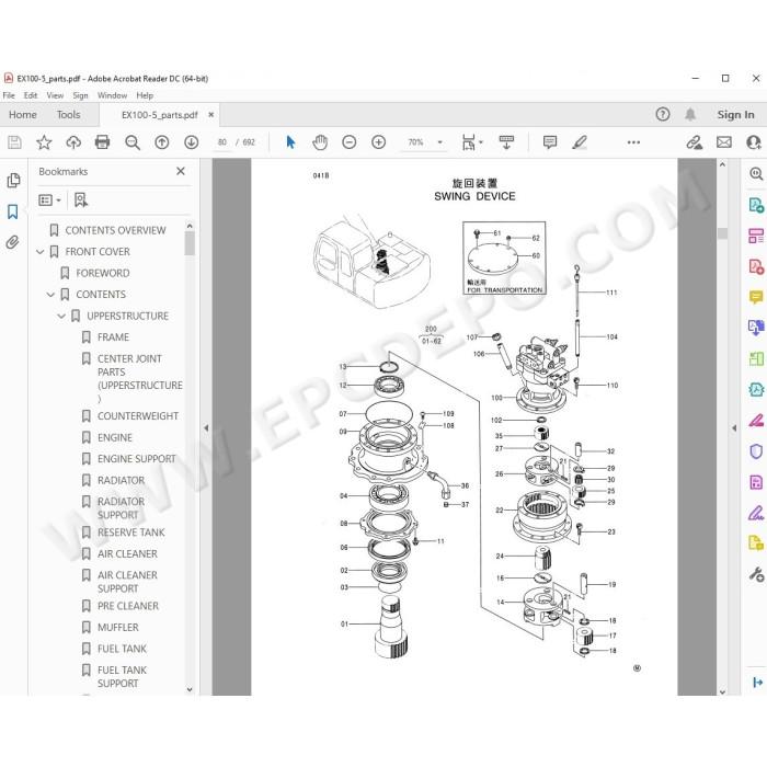 Hitachi Excavator EX100-5 EX100M-5 EX110-5 EX110M-5 parts manual + workshop service manual