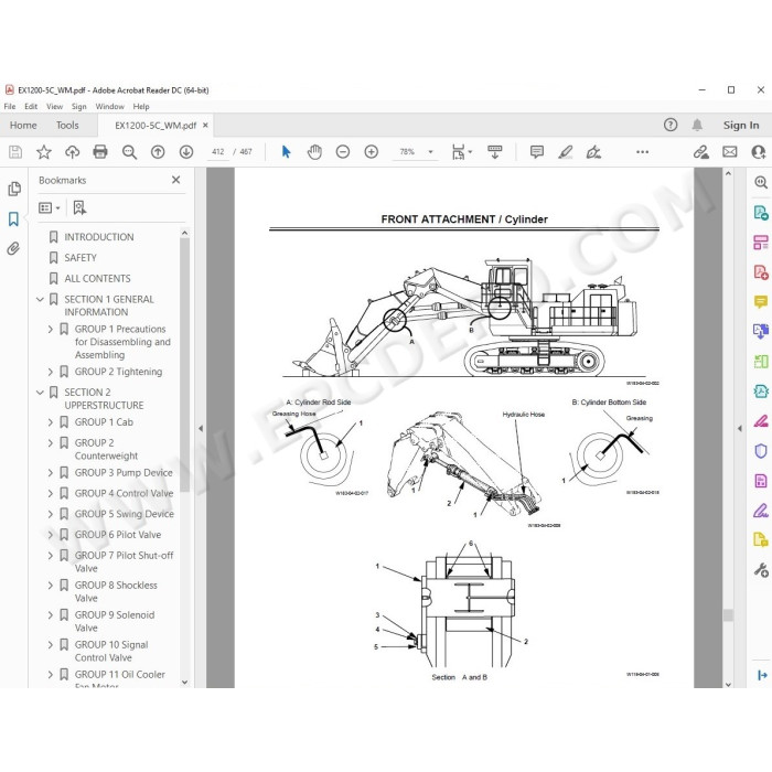 Hitachi Excavator EX1200-5C parts manual + workshop service manual