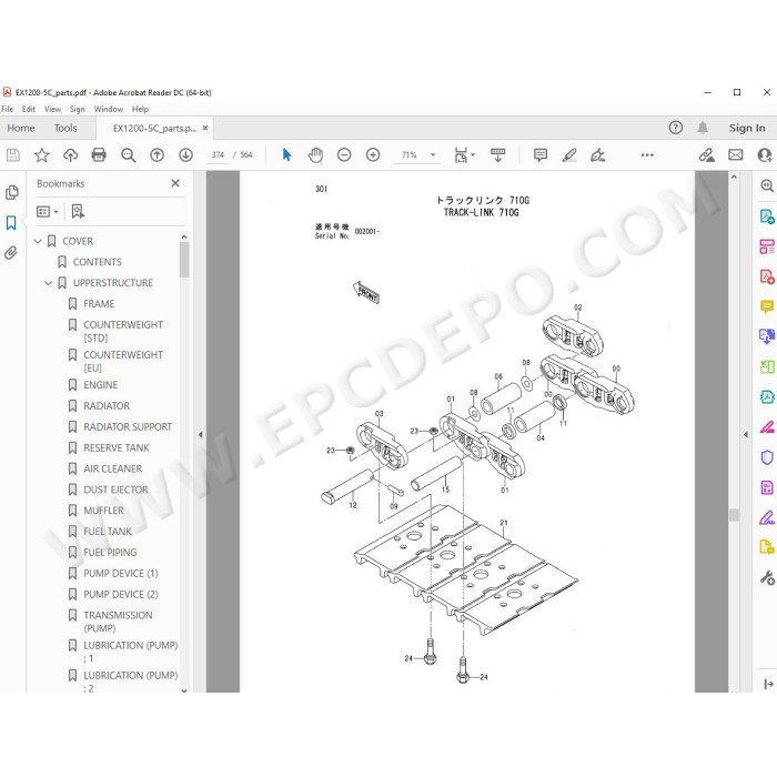Hitachi Excavator EX1200-5C parts manual + workshop service manual