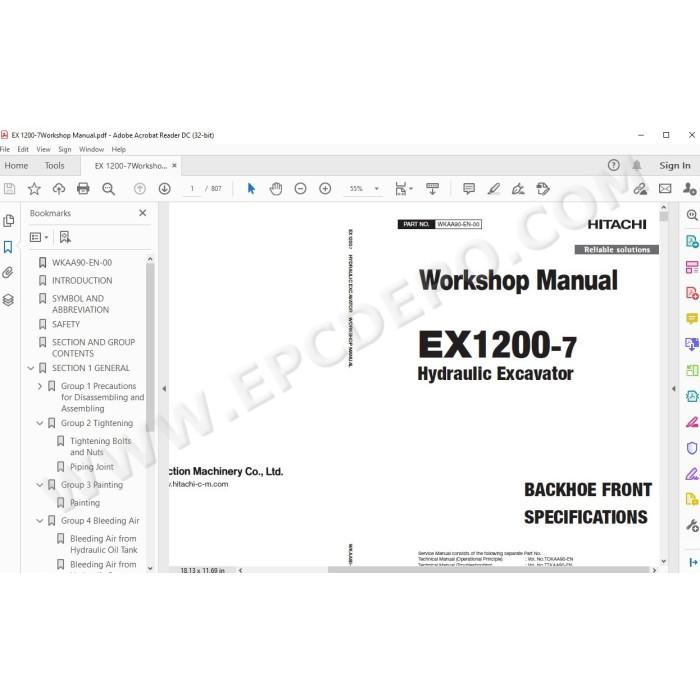 Hitachi Excavator EX1200-7 parts manual + workshop service manual