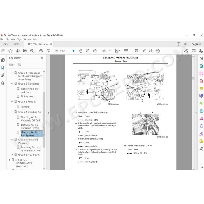 Hitachi Excavator EX1200-7 parts manual + workshop service manual