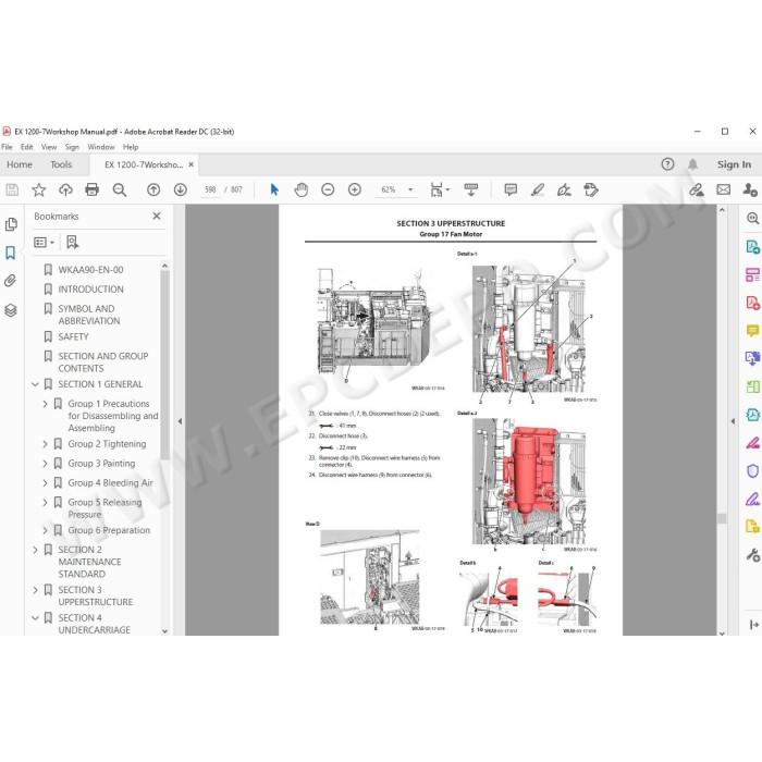 Hitachi Excavator EX1200-7 parts manual + workshop service manual