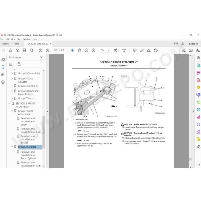 Hitachi Excavator EX1200-7 parts manual + workshop service manual