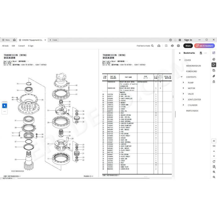Hitachi Excavator EX1200-7 parts manual + workshop service manual