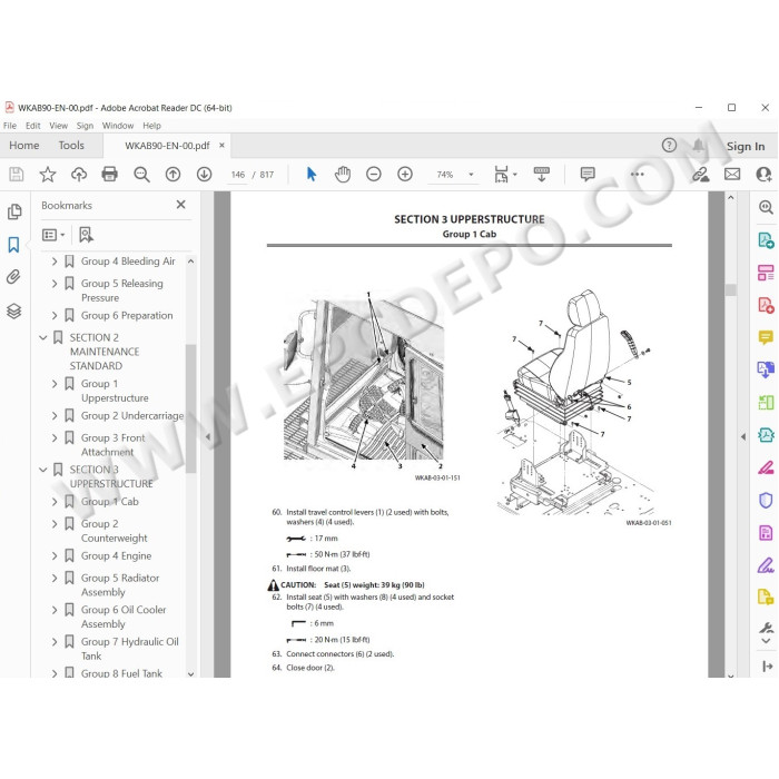 Hitachi Excavator EX1200-7B parts manual + workshop service manual