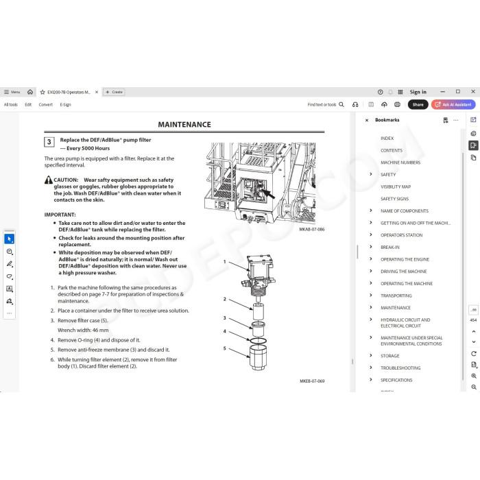 Hitachi Excavator EX1200-7B parts manual + workshop service manual