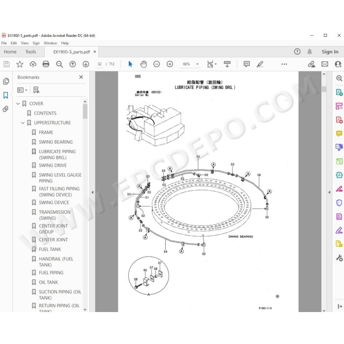 Hitachi Excavator EX1900-5 parts manual + workshop service manual