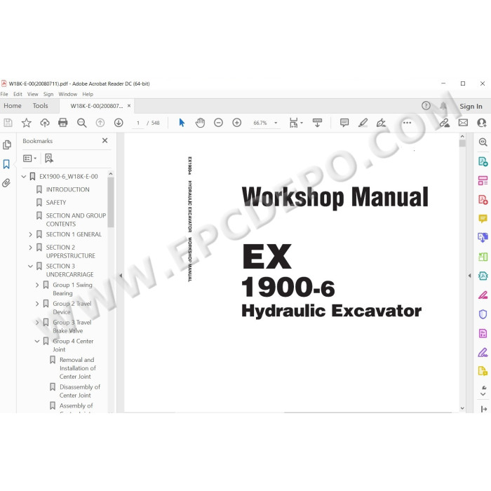 Hitachi Excavator EX1900-6 parts manual + workshop service manual