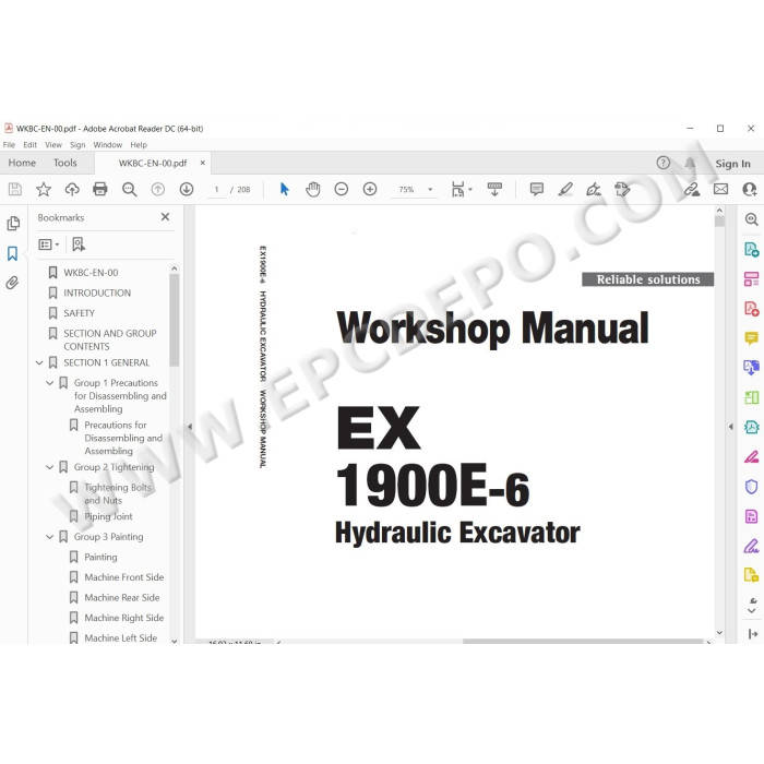 Hitachi Excavator EX1900E-6 workshop service manual
