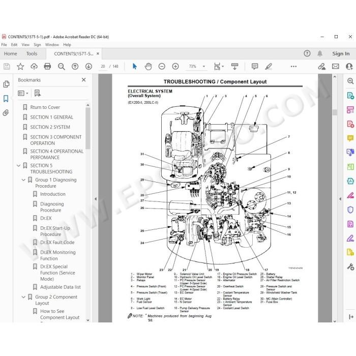 Hitachi Excavator EX200-5 EX200LC-5 EX220-5 EX220LC-5 EX230LC-5 EX270-5 EX270LC-5 workshop service manual