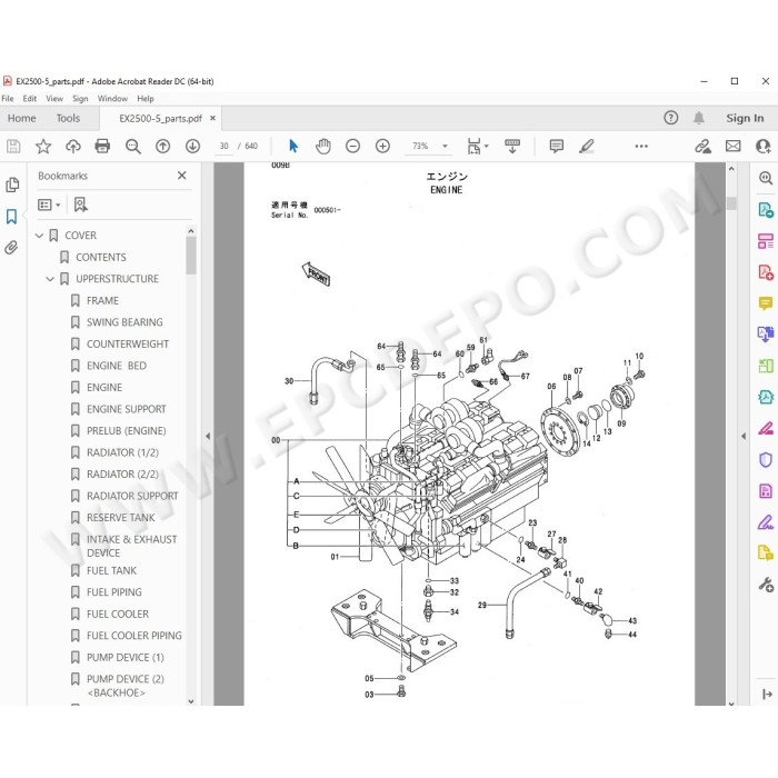Hitachi Excavator EX2500-5 parts manual + workshop service manual