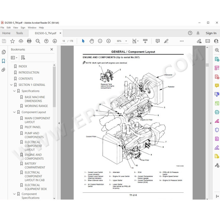 Hitachi Excavator EX2500-5 parts manual + workshop service manual
