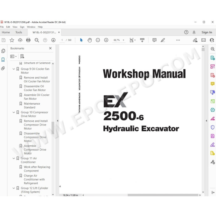 Hitachi Excavator EX2500-6 parts manual + workshop service manual