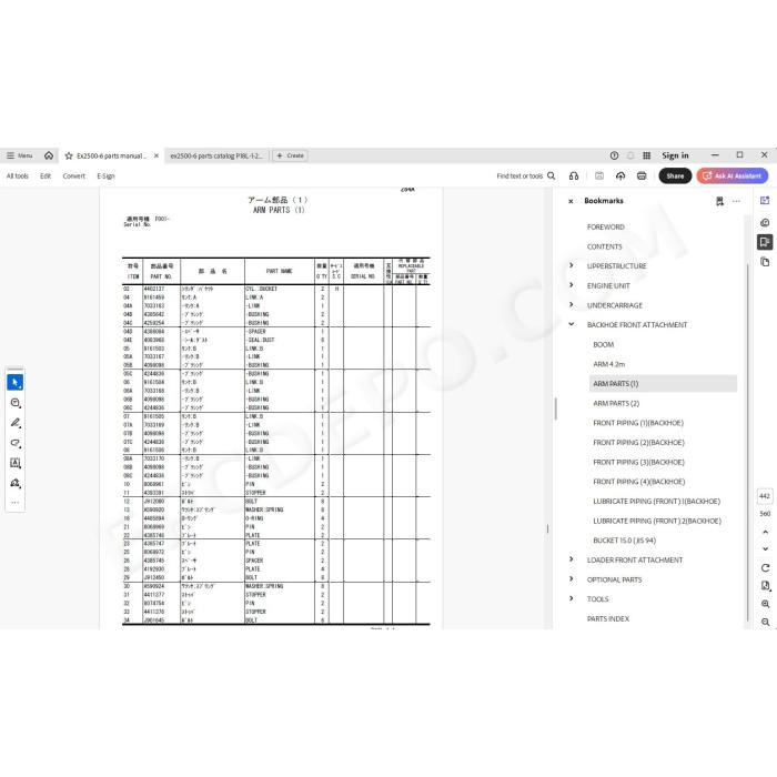 Hitachi Excavator EX2500-6 parts manual + workshop service manual