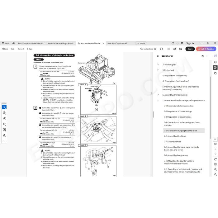 Hitachi Excavator EX2500-6 parts manual + workshop service manual