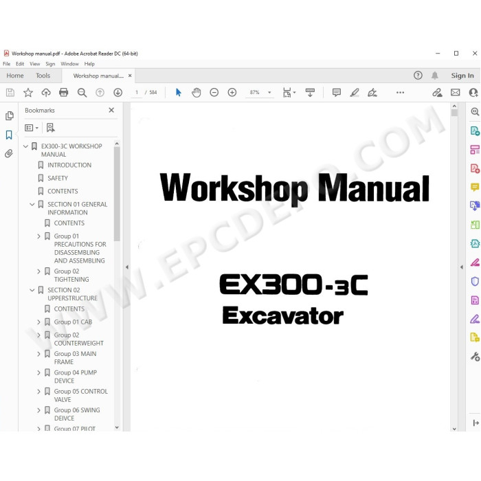 Hitachi Excavator EX300-3C parts manual + workshop service manual