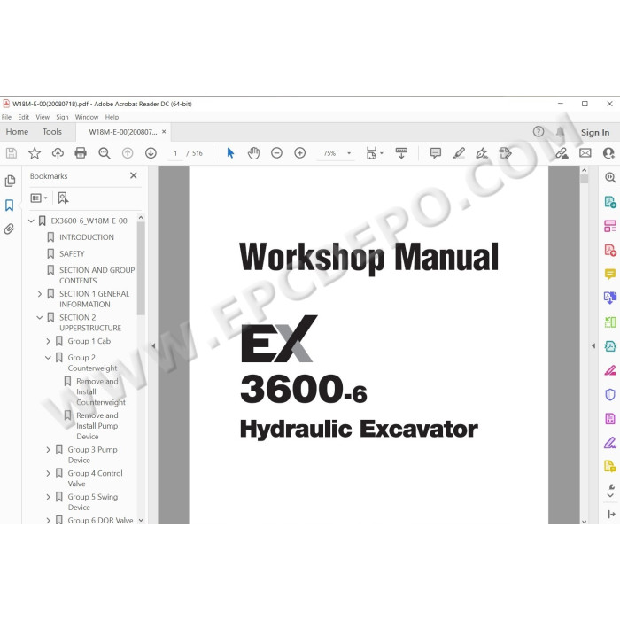Hitachi Excavator EX3600-6 parts manual + workshop service manual