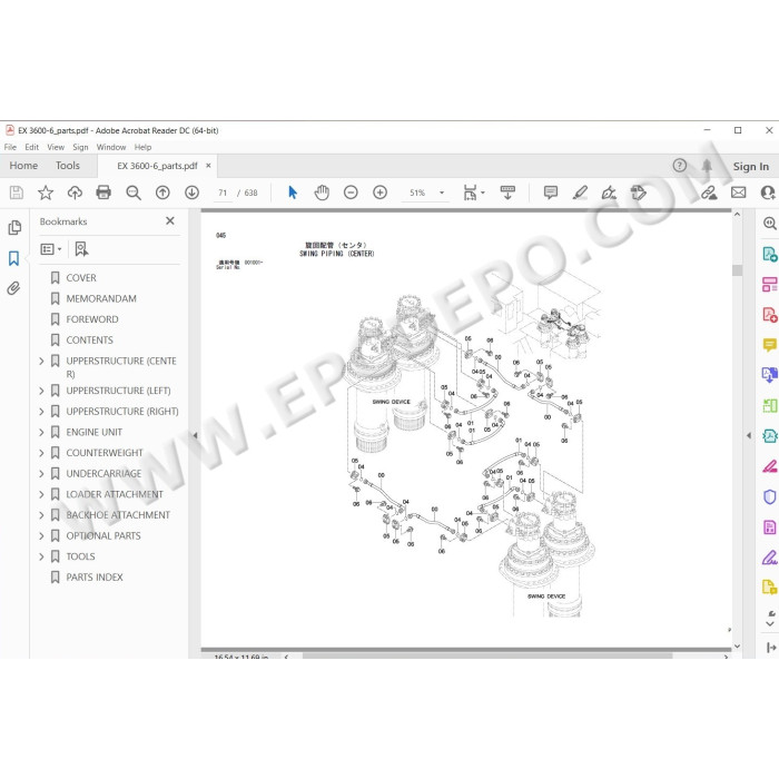 Hitachi Excavator EX3600-6 parts manual + workshop service manual