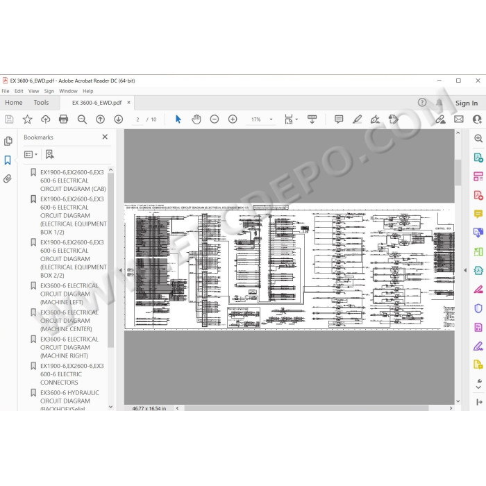 Hitachi Excavator EX3600-6 parts manual + workshop service manual